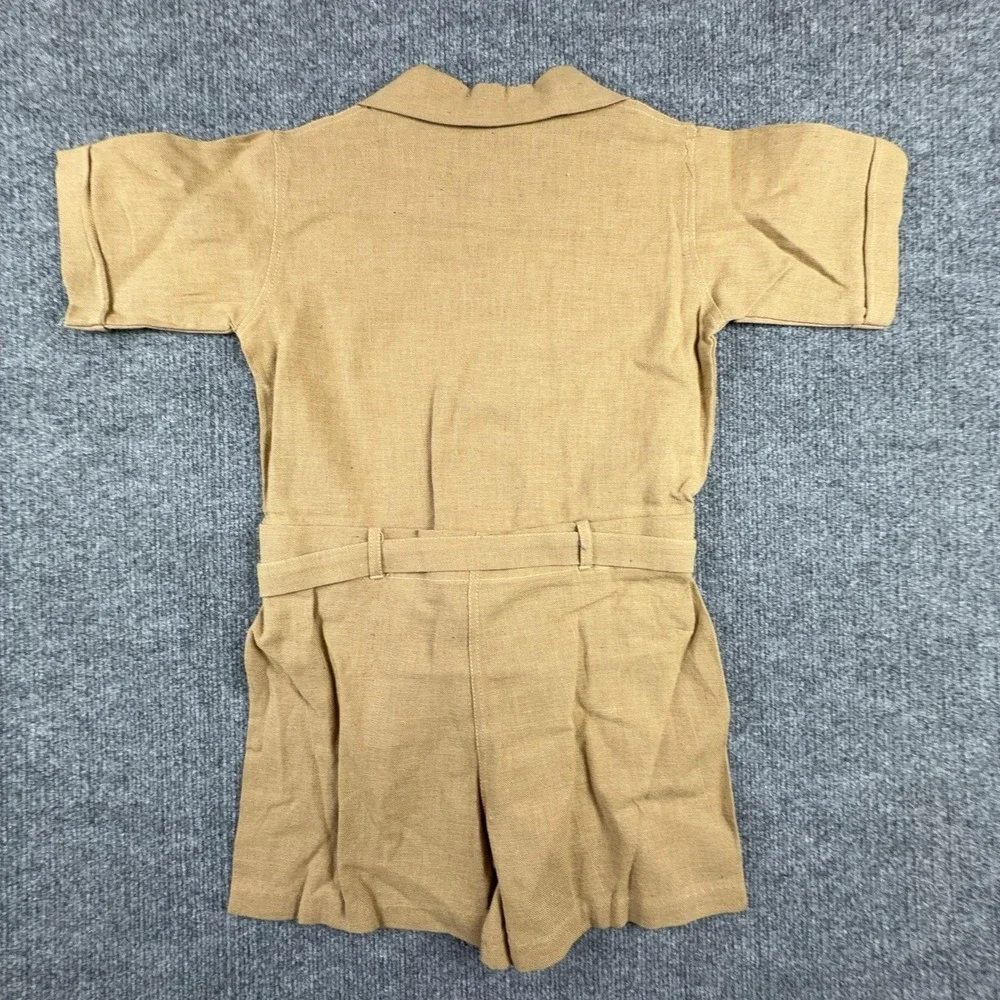 Vintage Coverall Boys 8 Beige Short Sleeve Belted Button Front Summer Romper
